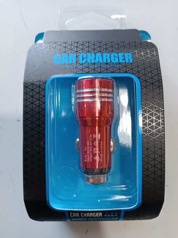 CARGADOR AUTO USB 2 PUERTOS METÁLICO DE COLORES