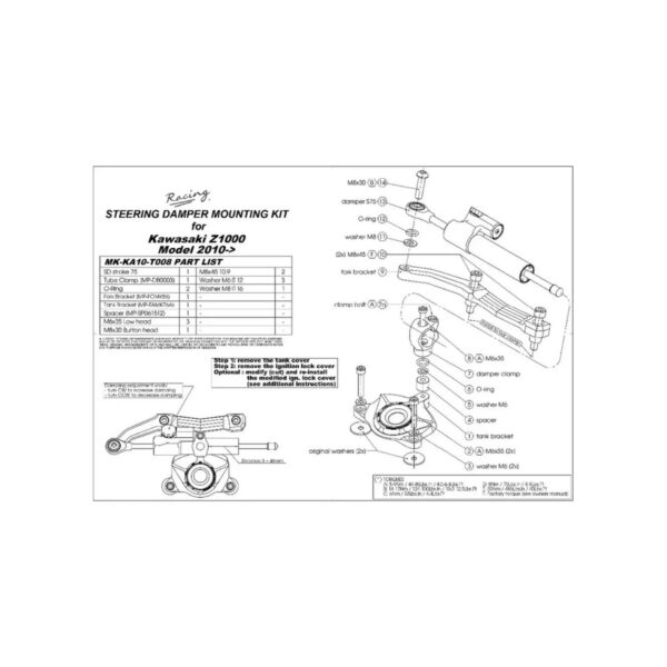 KIT AMORTIGUADOR DE DIR. CARB. KAWASAKI NINJA Z1000 2010/13 - Image 2